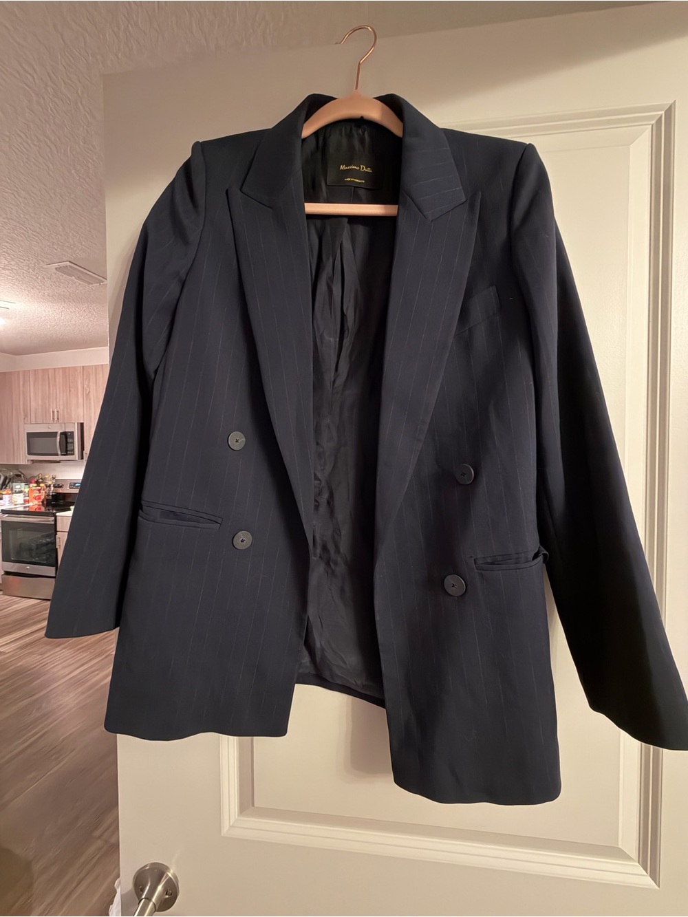 Massimo Dutti Navy Pinstripe Suit Jacket